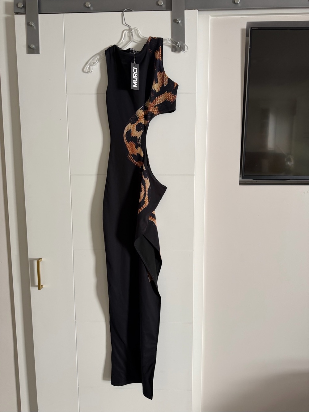 MURCI Black Maxi Dress with Snake Print Cutout